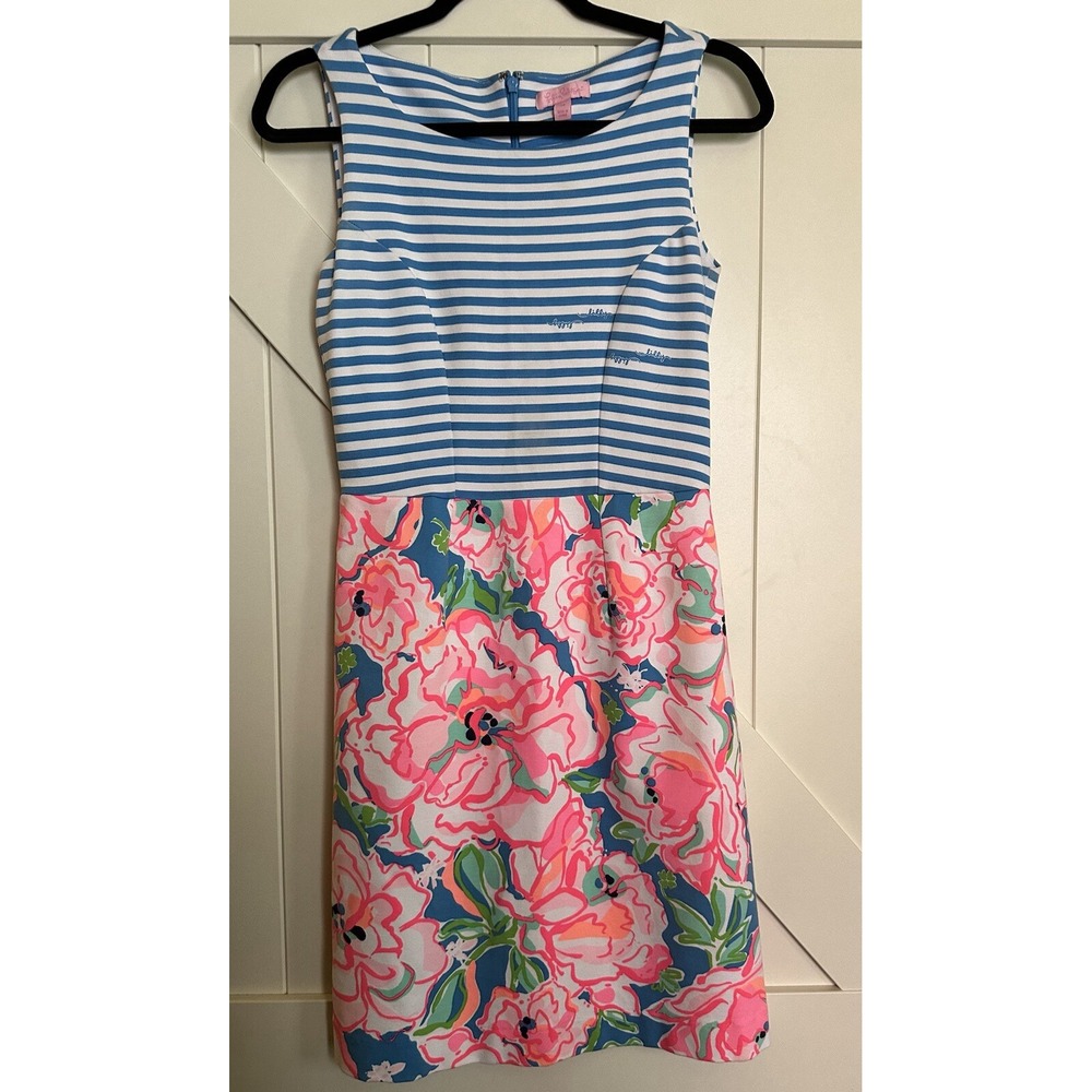 Lilly‎ Pulitzer Julianna Floral and Striped Sleeveless Dress Size X2